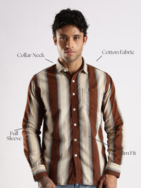 Brown Roman Stripes Slim Fit Full Sleeve Casual Shirt