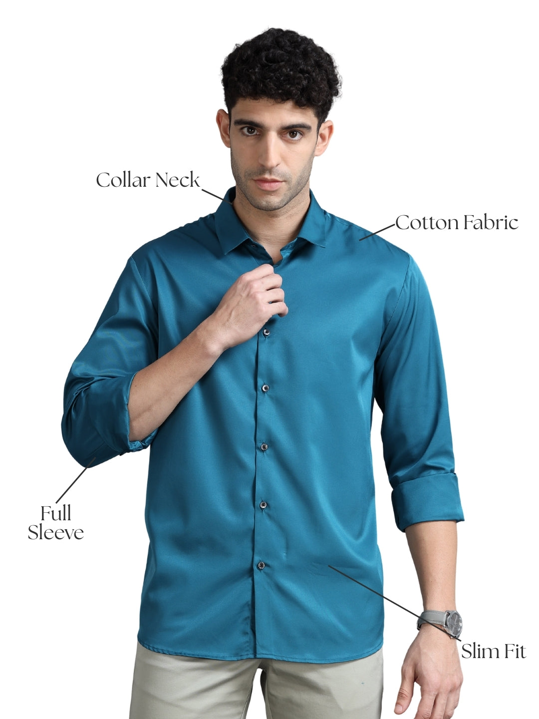 Men Blue Slim Fit Solid Full Sleeve Casual Shirt