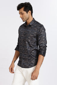 Men Blue Floral Print Full Sleeve Slim Fit Casual Shirts