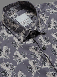 Men Grey Slim Fit Leaf Printed Full Sleeve Casual Shirt