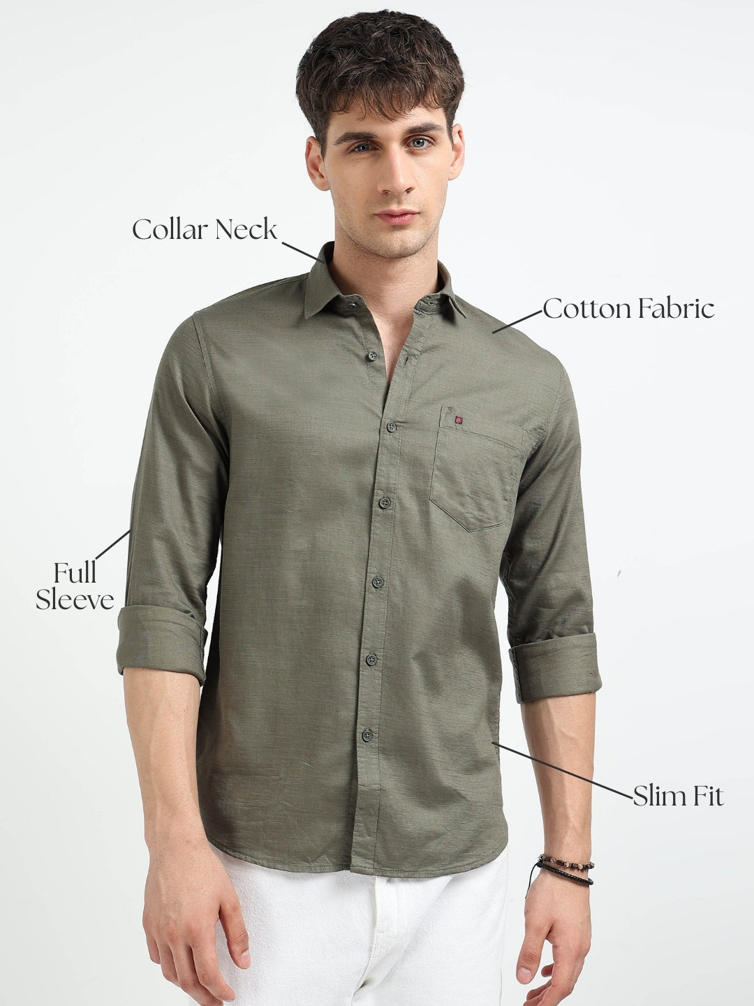 Green Solid Slim Fit Casual Shirts