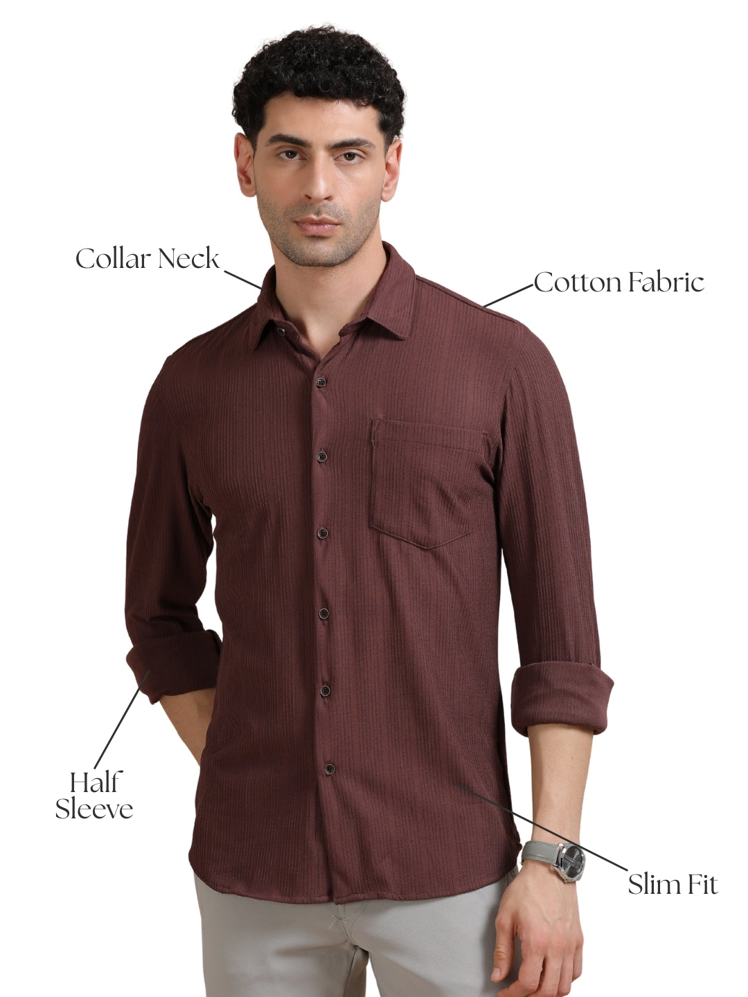 Men Maroon Full Sleeve Cotton Knitted Casual Shirt
