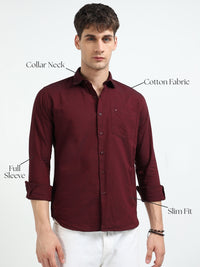 Maroon Solid Slim Fit Casual Shirts