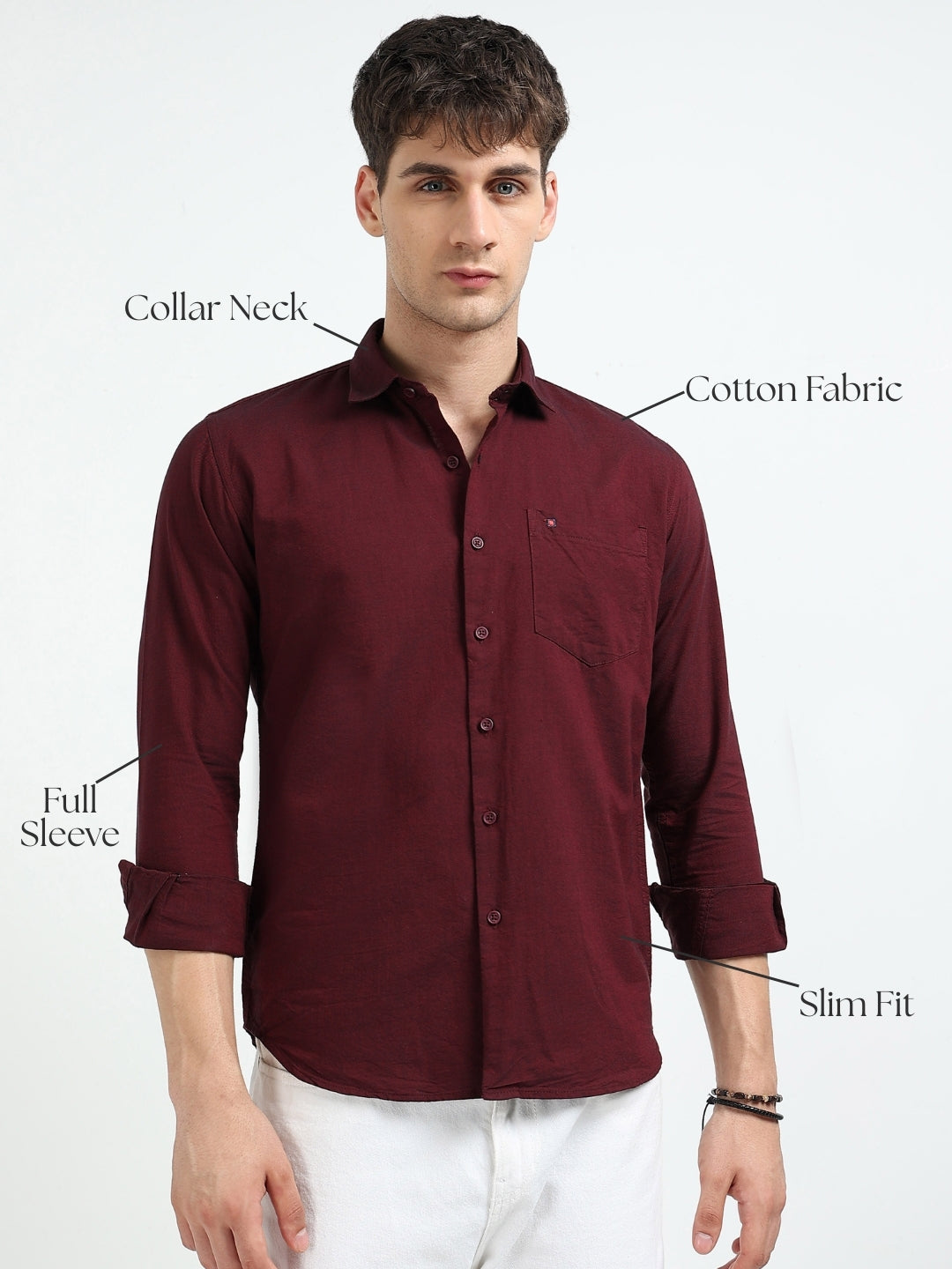 Maroon Solid Slim Fit Casual Shirts