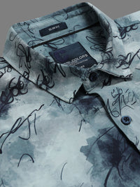 Men Grey Slim Fit Printed Full Sleeve Casual Shirt