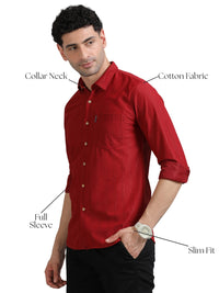 Men Red Full Sleeve knitted Dobby Casual Shirt