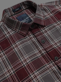 Men Maroon Slim Fit Plaid Check Full Sleeve Casual Shirt