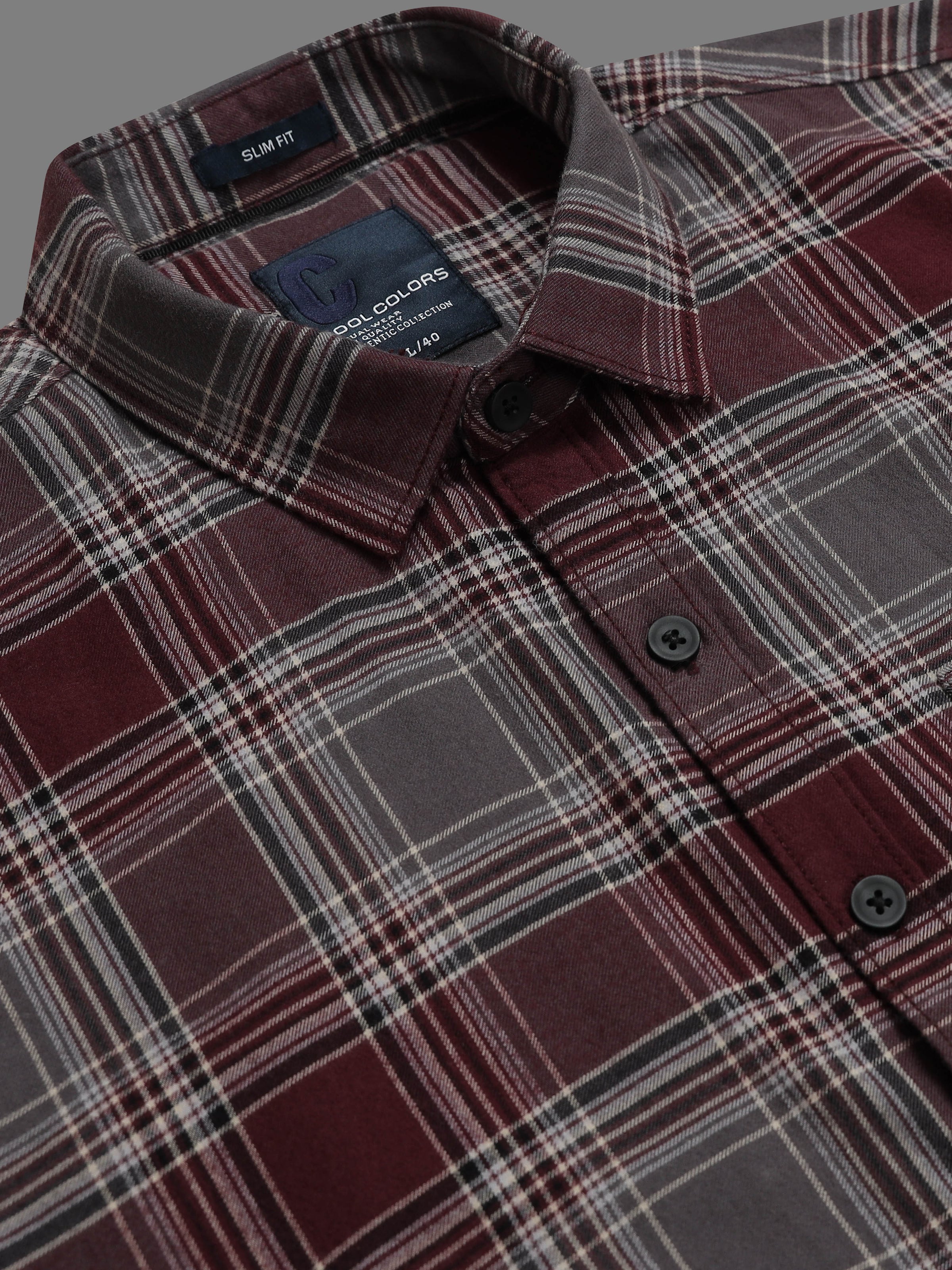 Men Maroon Slim Fit Plaid Check Full Sleeve Casual Shirt