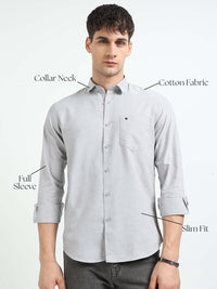 Grey Solid Regular Fit Casual Shirts