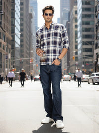 Men White Textured Check Full Sleeve Slim Fit Casual Shirts