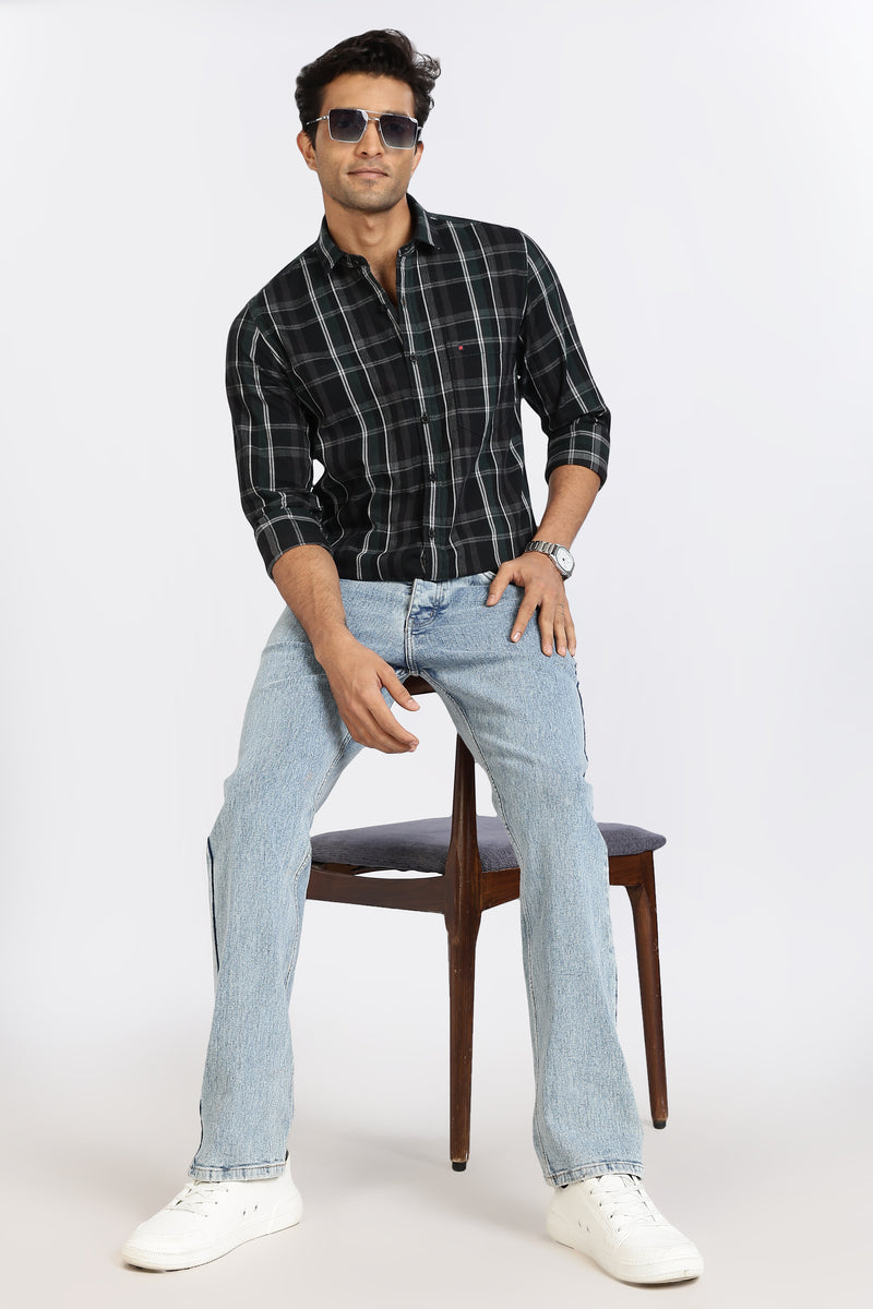 Men Green Checkered  Full Sleeve Slim Fit Casual Shirt