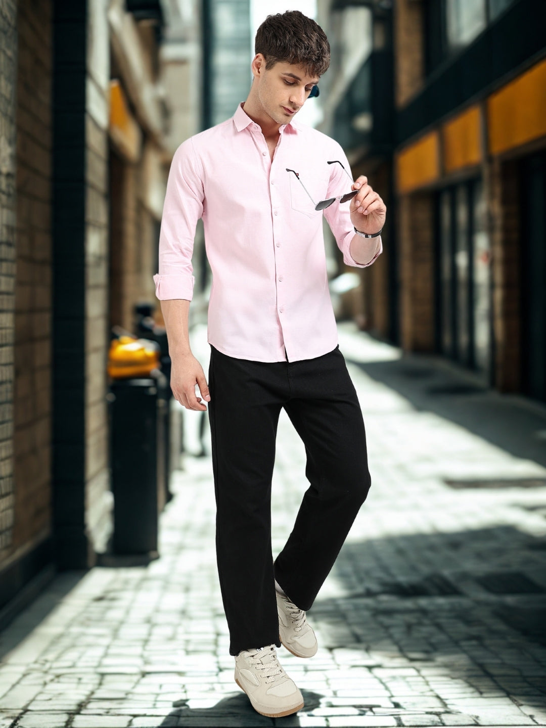 Baby Pink Solid Slim Fit Casual Shirts