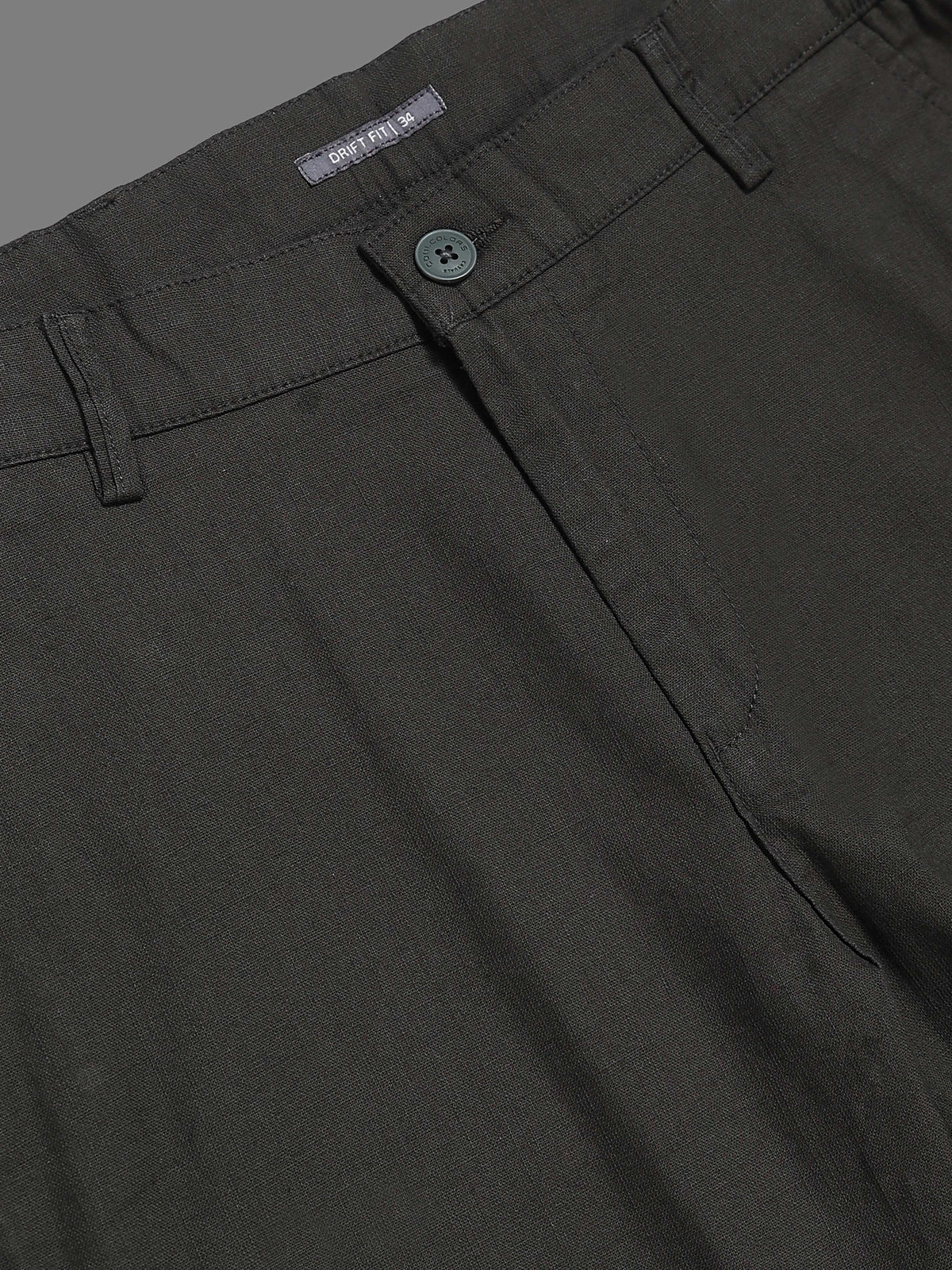 Men's Olive Drift Fit Solid Design Linen Trousers