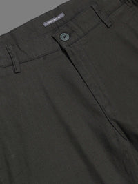 Men's Olive Drift Fit Linen Trousers | Cotton-Linen Blend | Relaxed Silhouette | Smart-Casual Wear