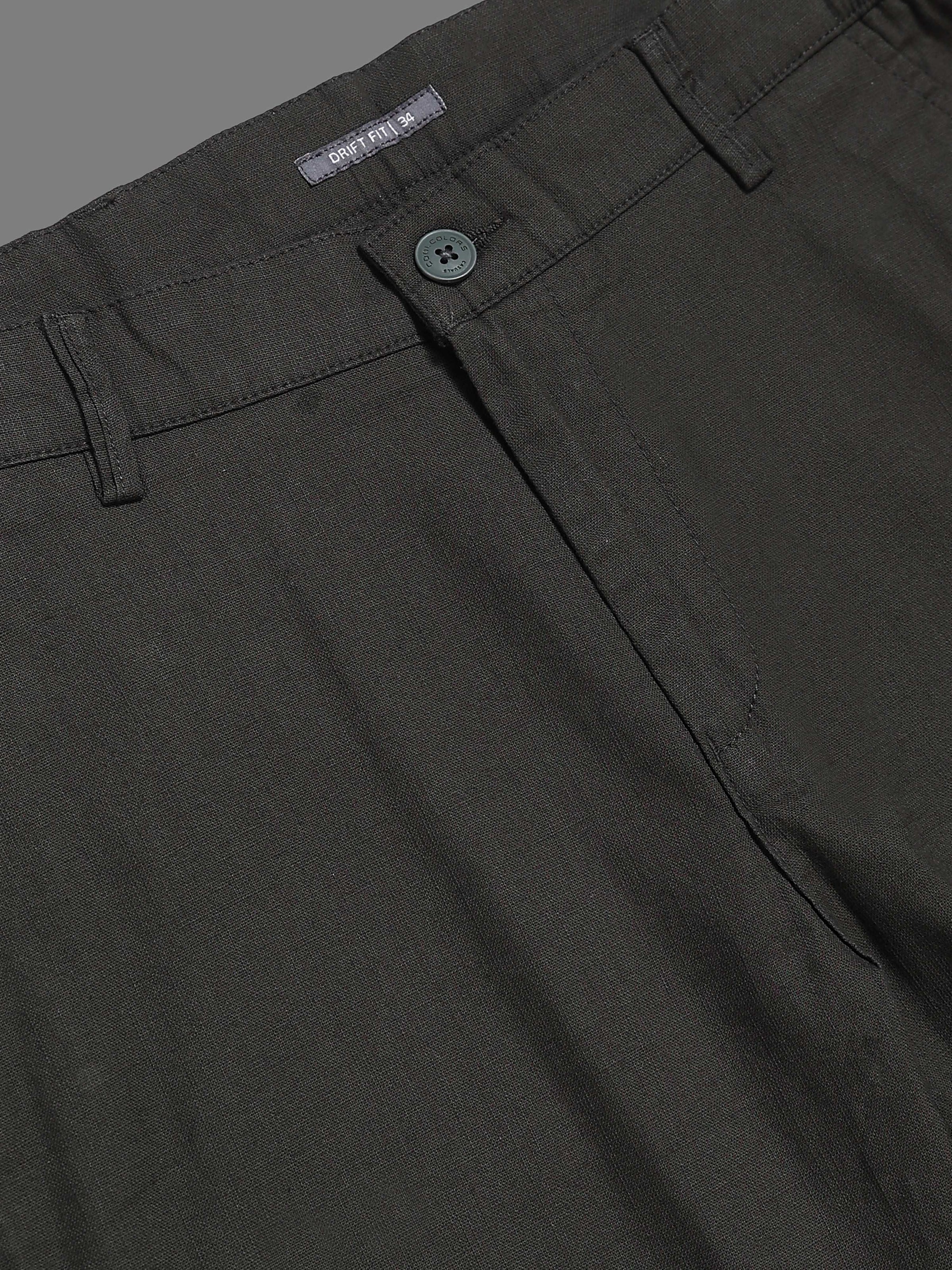 Men's Olive Drift Fit Linen Trousers | Cotton-Linen Blend | Relaxed Silhouette | Smart-Casual Wear