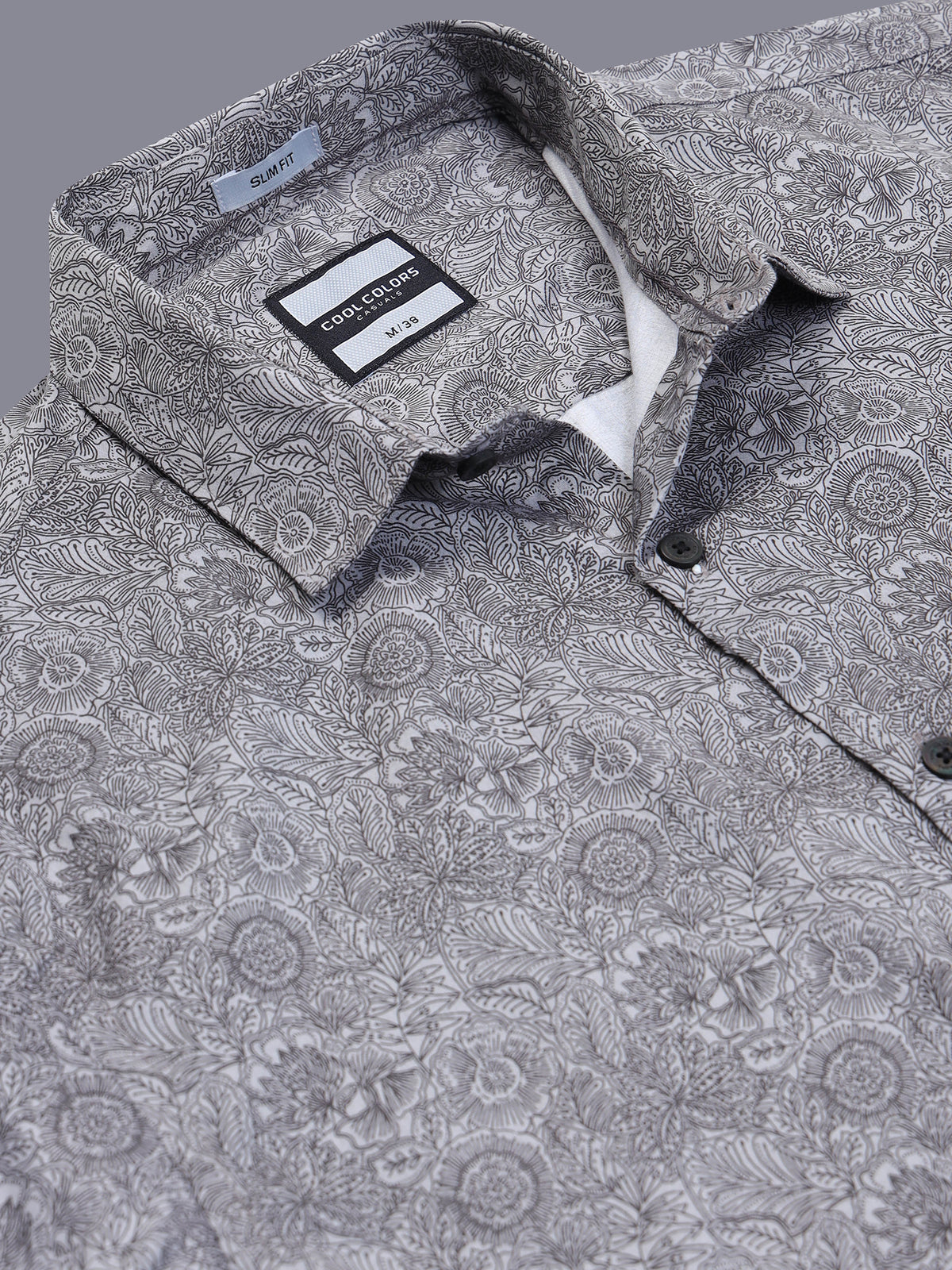 Men Dark Grey Slim Fit Floral Printed Casual Shirt