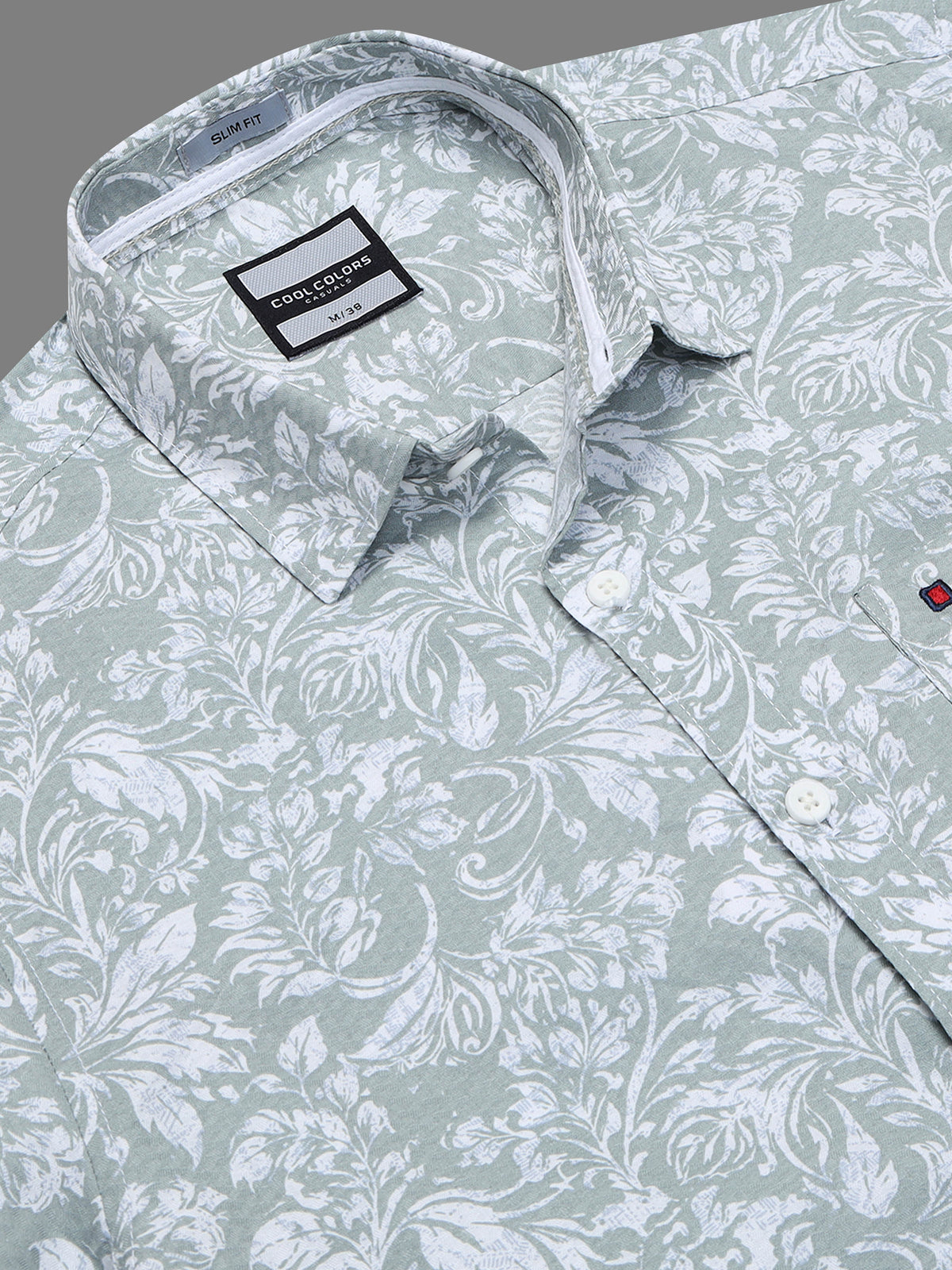 Men's Grey Slim Fit Floral Printed Casual Shirt