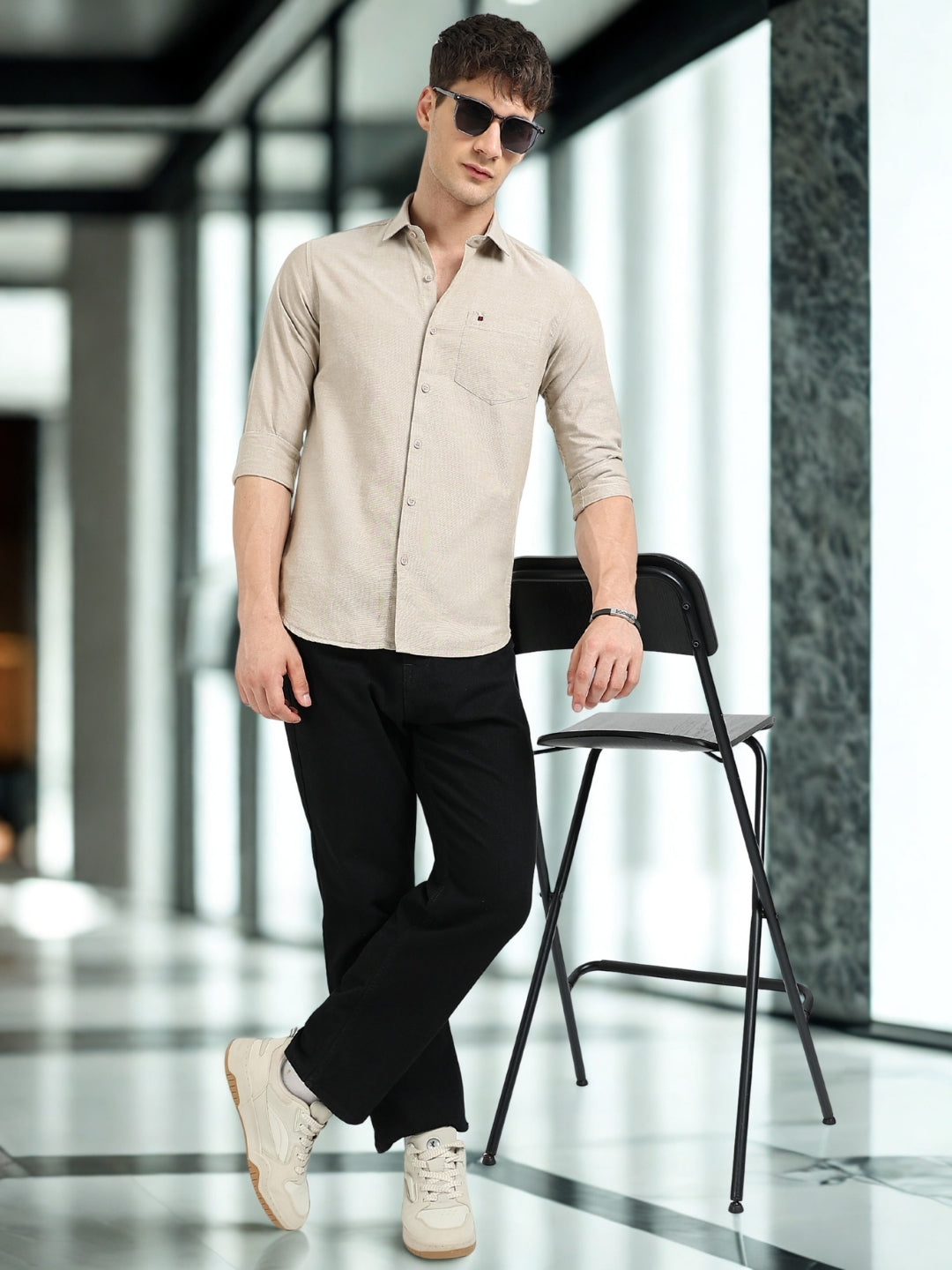 Khaki Oxford Slim Fit Casual Shirts
