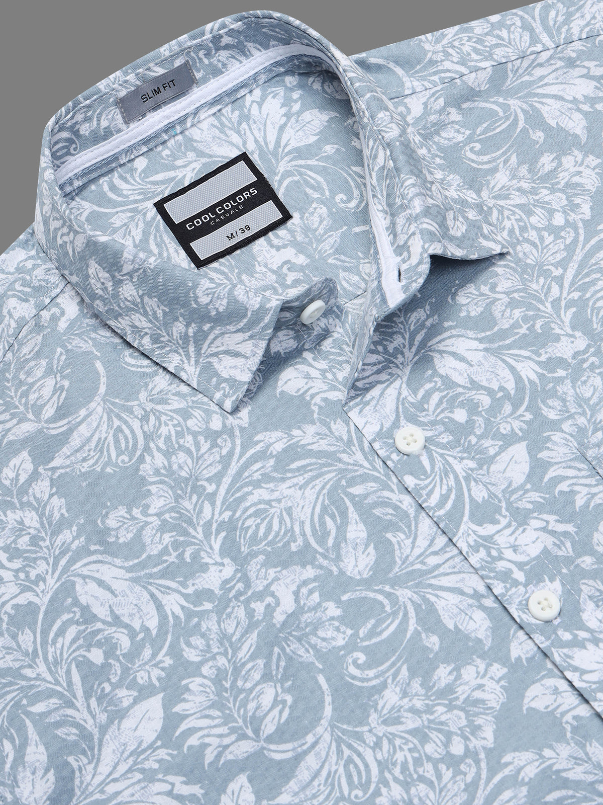 Men's Pista Green Slim Fit Floral Printed Casual Shirt