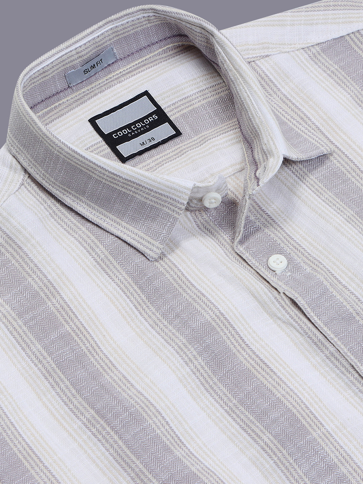 Men Lavender Slim Fit Striped Casual Shirt