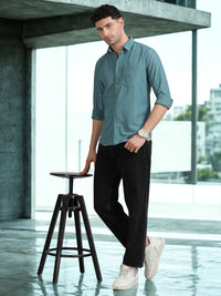 Men Green Full Sleeve knitted Dobby Casual Shirt