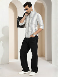Men Navy Stripes Full Sleeve Slim Fit Casual Shirts