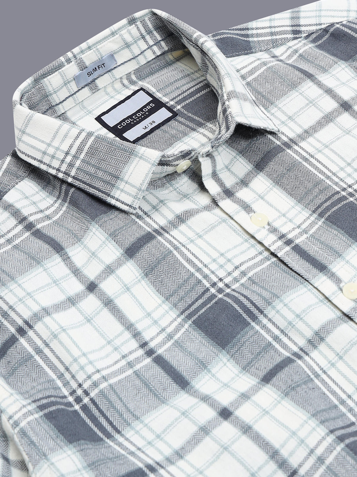 Men Grey & White Slim Fit Checked Casual Shirt