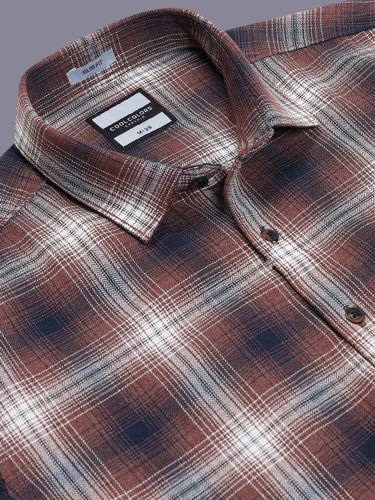 Men's Brown Slim Fit Checkered Casual Shirt