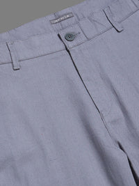 Men's Grey Drift Fit Linen Trousers | Solid Design | Relaxed Silhouette | Smart-Casual & Everyday Wear
