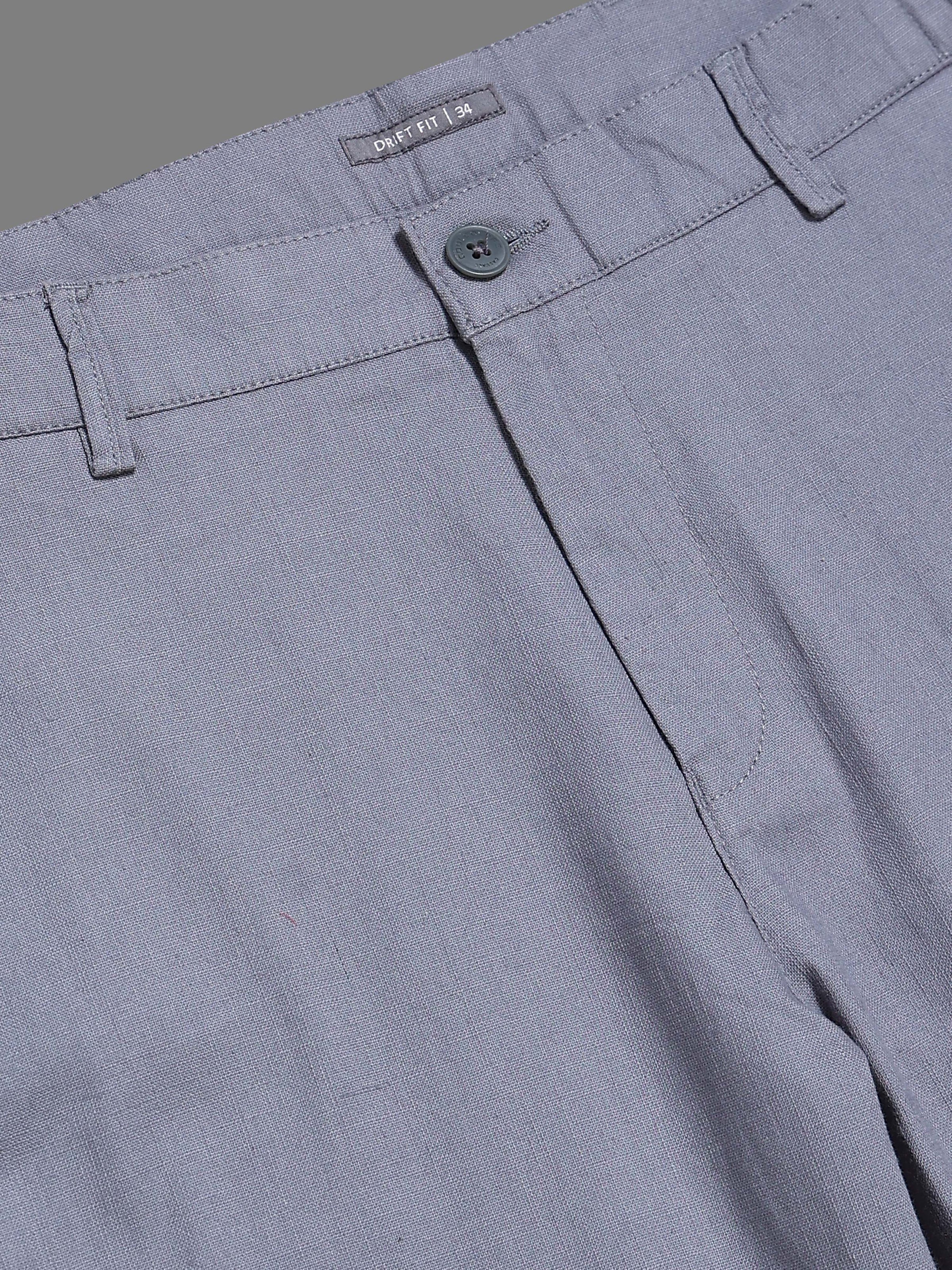 Men's Grey Drift Fit Linen Trousers | Solid Design | Relaxed Silhouette | Smart-Casual & Everyday Wear