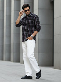 Men Brown Checkered Full Sleeve Slim Fit Casual Shirt