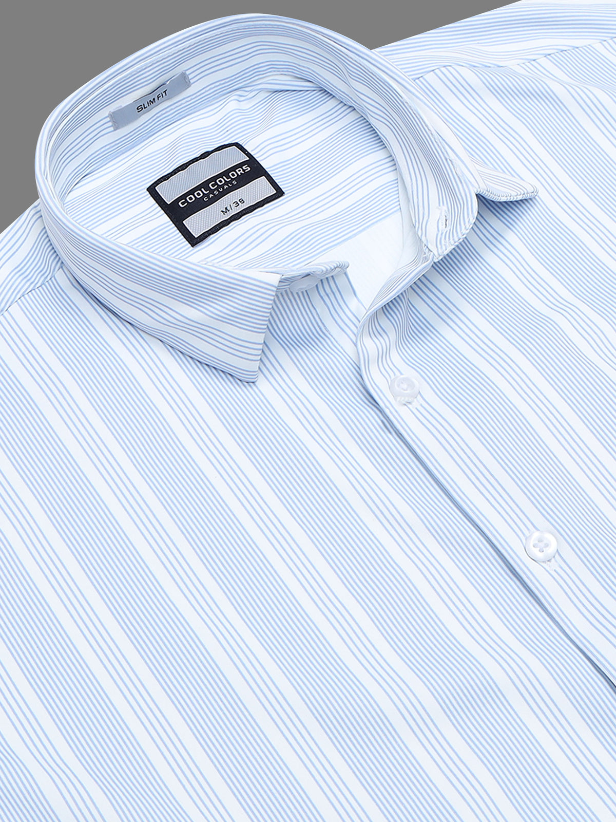 Men Blue Striped Cotton Lycra Slim Fit Casual Shirt