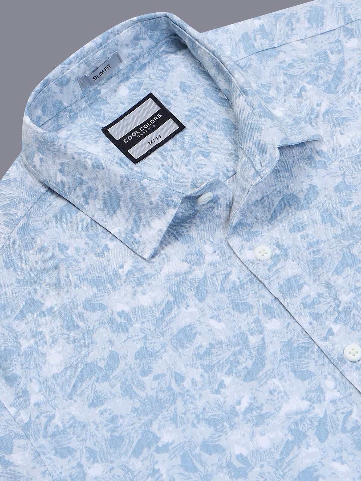 Men’s Sky Blue Slim Fit Floral Printed Casual Shirt