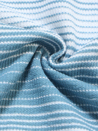Men Light Blue Slim Fit Striped Short Sleeves Polo Collar Casual T-Shirt with Chest Pocket