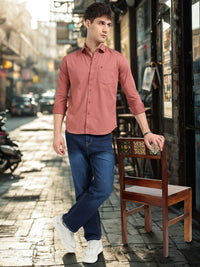 Dusty Pink Solid Slim Fit Casual Shirts