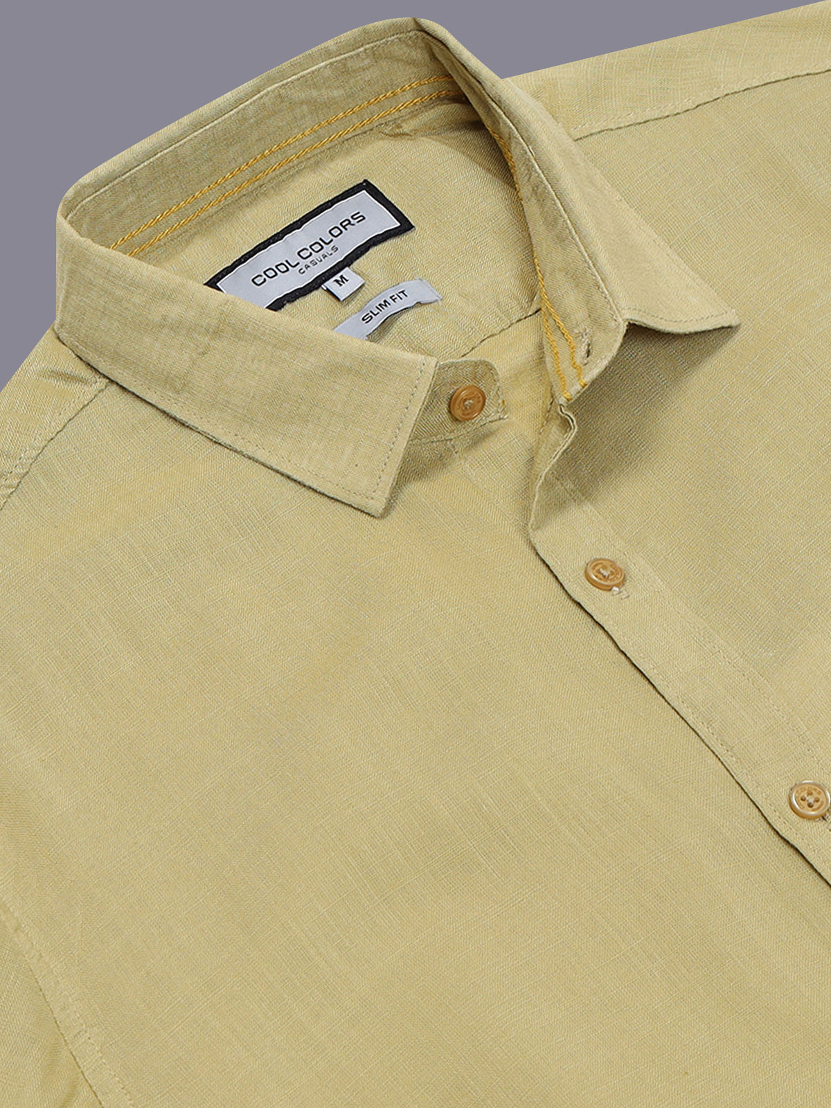 Men's Yellow Linen Textured Slim Fit Solid Casual Shirt