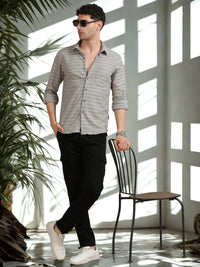 Men Grey Full Sleeve Cotton Knitted Casual Shirt