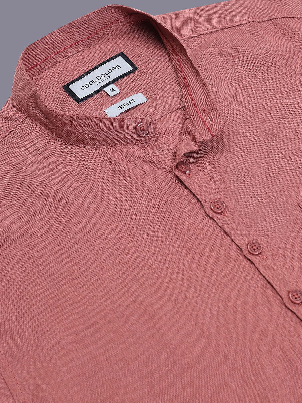 Men Dusty Rose Slim Fit Solid Linen Texture Casual Kurta Shirt