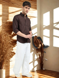 Dk Brown Solid Slim Fit Casual Shirts