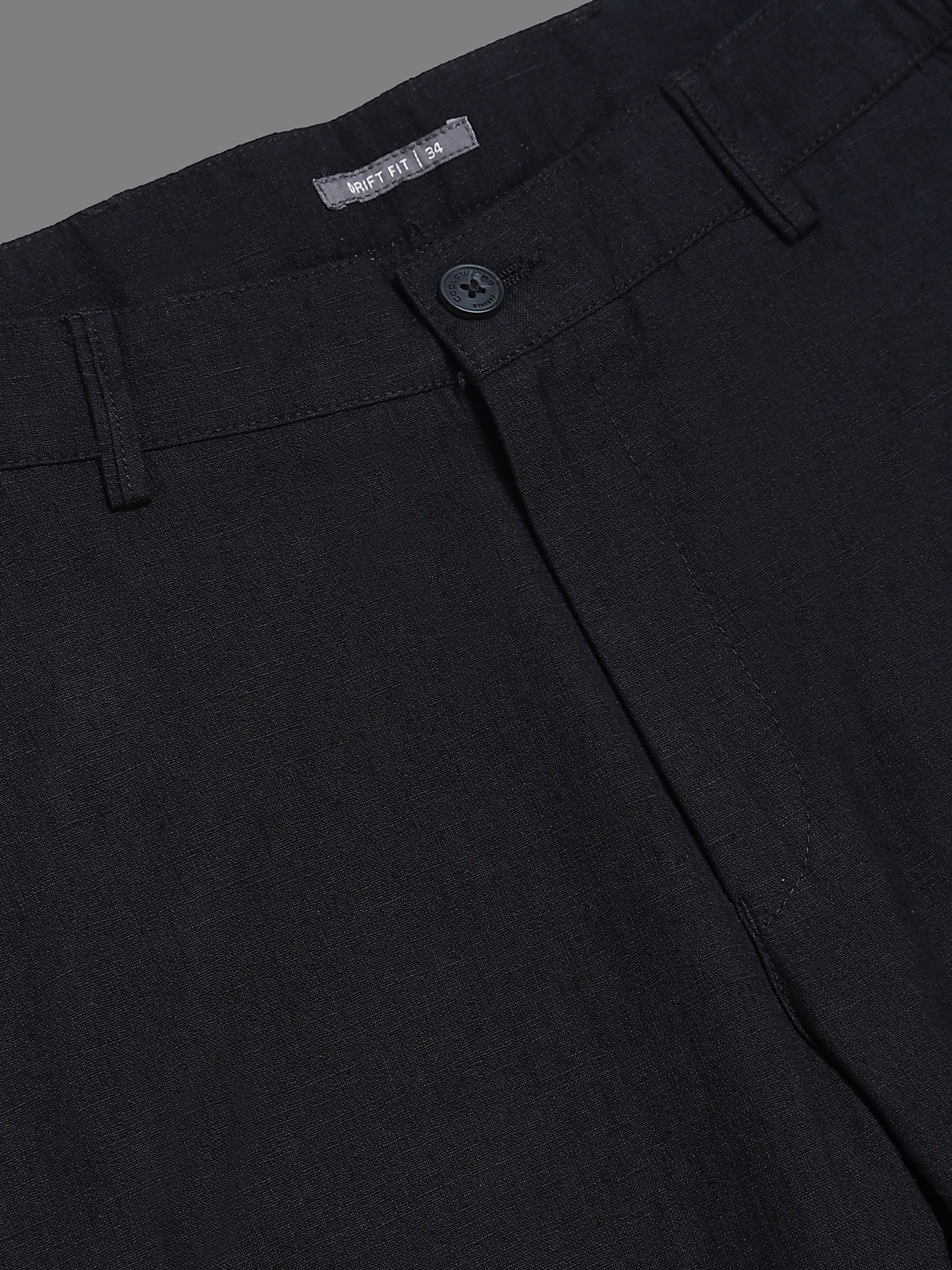 Men's Black Drift Fit Linen Trousers | Solid Design | Contemporary Fit | Smart-Casual & Office Wear