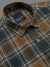 Men Green Slim Fit Plaid Check Full Sleeve Casual Shirt
