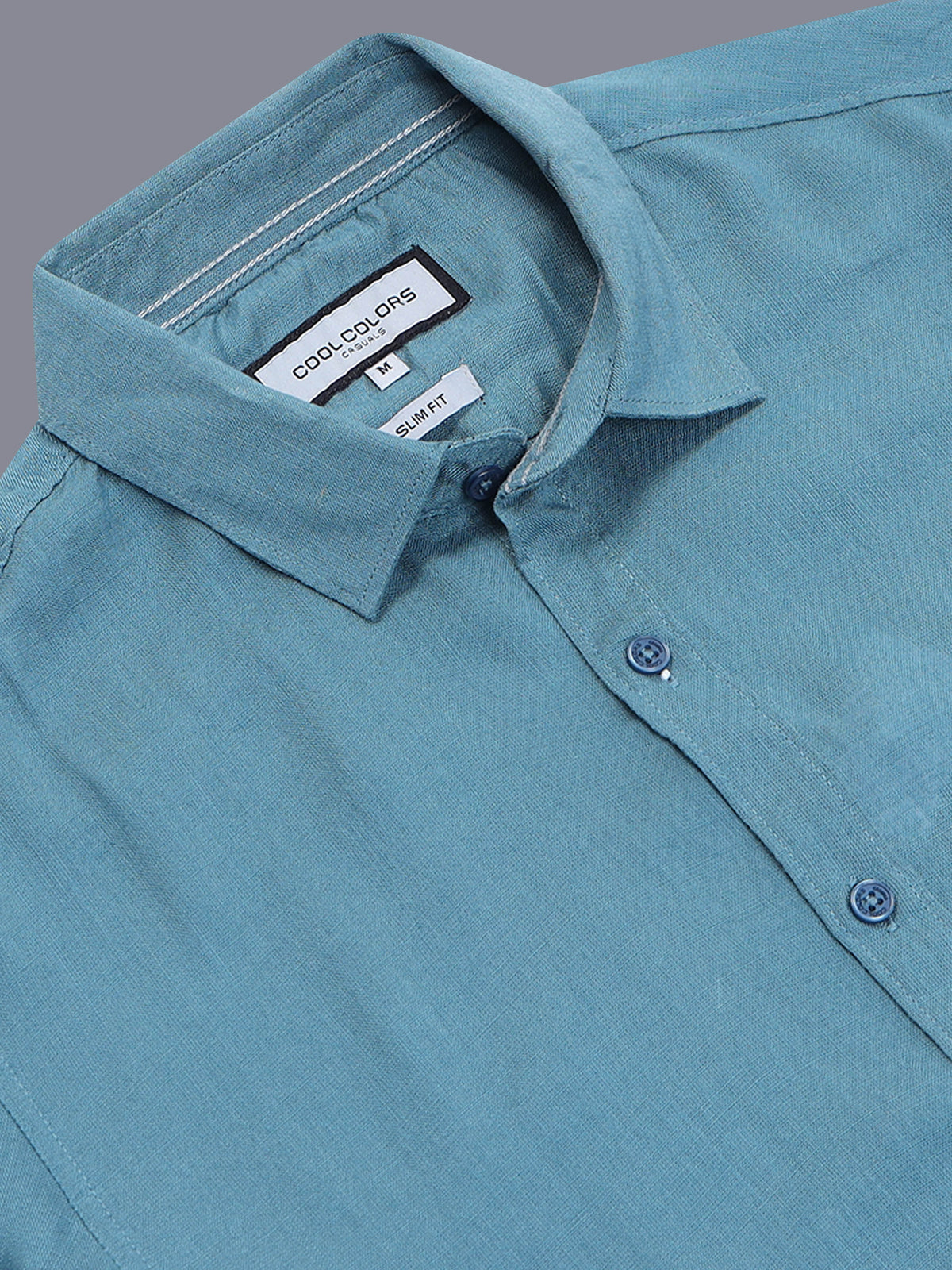 Men's Blue Linen Textured Slim Fit Solid Casual Shirt