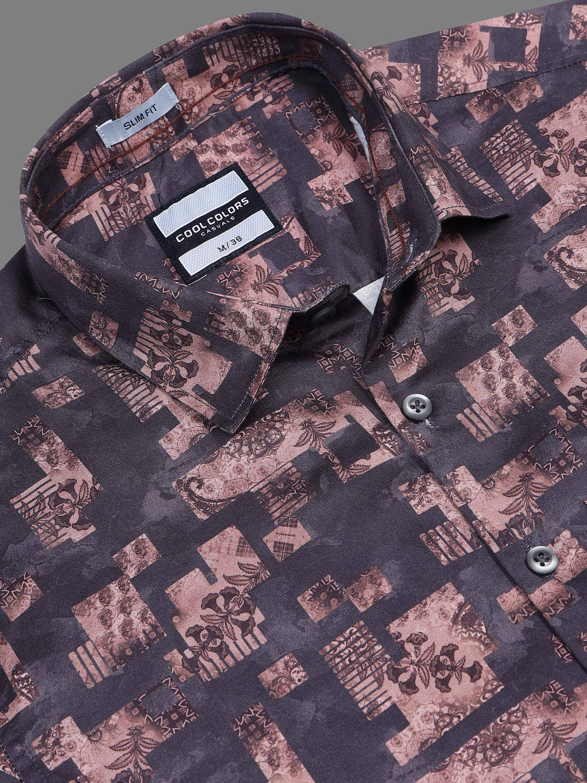 Men Dark Brown Slim Fit Elegant printed Casual Shirt