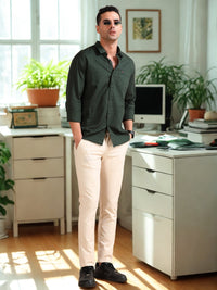 Men Dark Green Slim Fit Solid Full Sleeve Casual Shirt