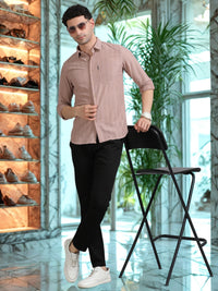 Men Brown Full Sleeve knitted Dobby Casual Shirt