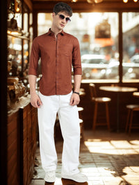 Rust Solid Slim Fit Casual Shirts