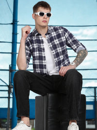 Navy Checkered  Slim Fit Full Sleeve Shirt