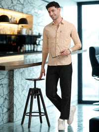 Men Cream Full Sleeve knitted Dobby Casual Shirt