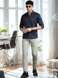 Men Navy Slim Fit Solid Full Sleeve Casual Shirt