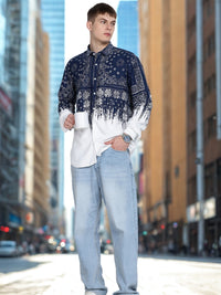 Navy Floral Print Slim Fit Full Sleeve Casual Shirt